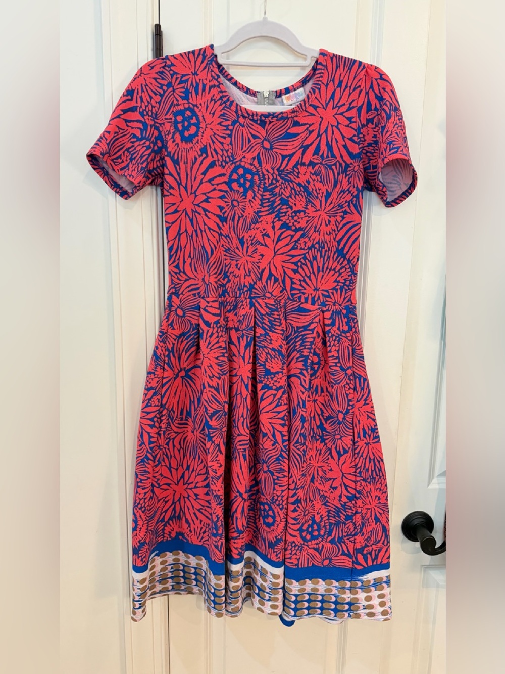 LuLaRoe Coral and Navy Floral Fit-and-Flare Dress sz medium